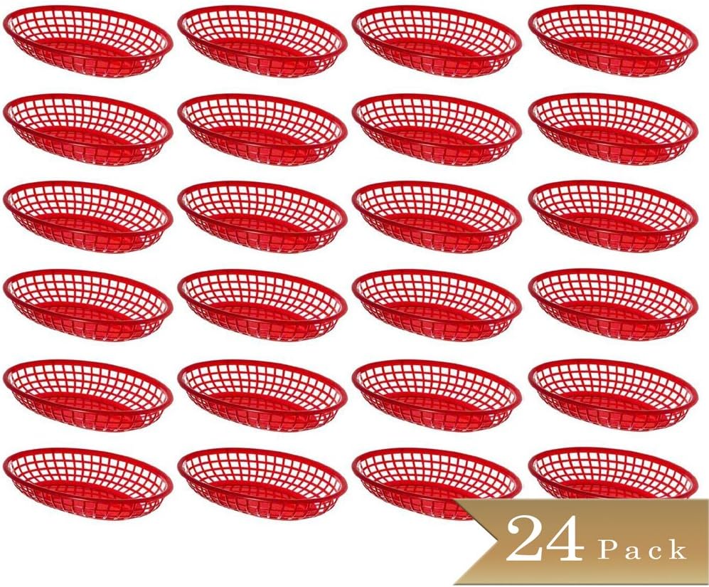 9-3/8" Oval Fast Food Basket Plastic - Fry Fast Food Reusable Foodservice Restaurant Diner Tray Plates Restaurant Deli Serving Chicken Burgers Sandwiches & Fries