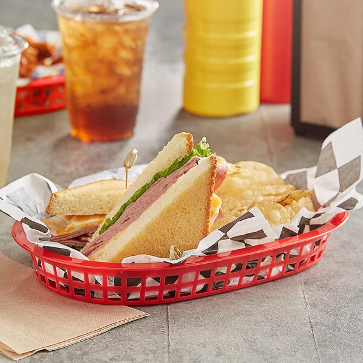 10-3/4" Oblong Fast Food Basket Plastic Set of 12- Fry Fast Food Reusable Foodservice Restaurant Diner Tray Plates Restaurant Deli Serving Chicken Burgers Sandwiches & Fries