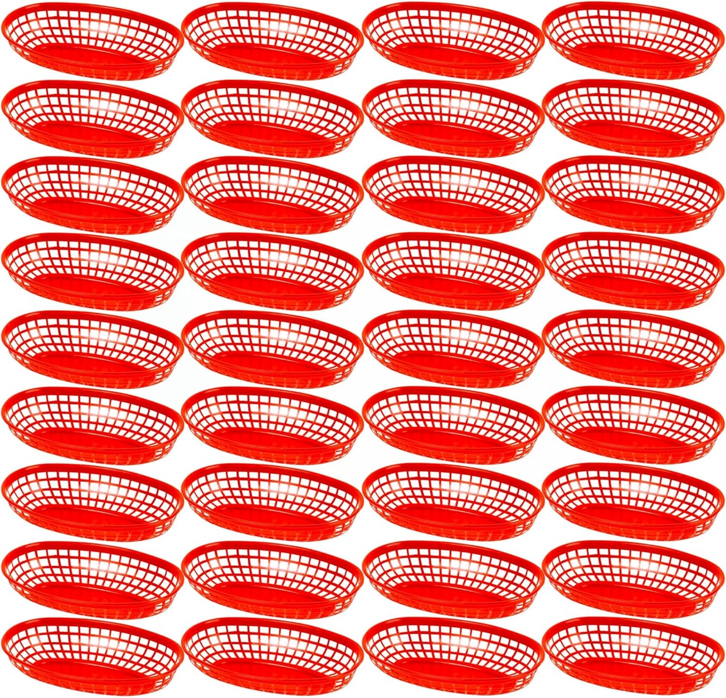 9-3/8" Oval Fast Food Basket Plastic - Fry Fast Food Reusable Foodservice Restaurant Diner Tray Plates Restaurant Deli Serving Chicken Burgers Sandwiches & Fries