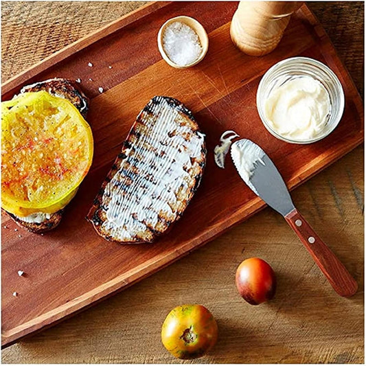 7” Stainless Steel Straight Edge Wide Butter Spreader with Wood Handle Set of 4 - Sandwich Cream Cheese Condiment Knives