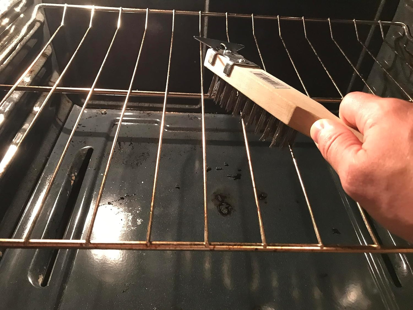 Pizza Oven Brush with Scraper Black Metal Wire Brush with Wooden Handle-Pizza Oven Cleaning Brush for Pizza Stone Grill Brush Outdoor BBQ Cleaning Oven Accessories