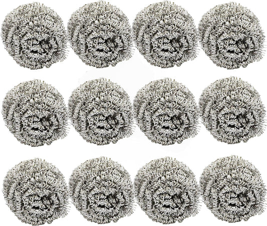 Stainless Steel Scrubber Ball Set of 12- for Cleaning Dishes Pans Pots Ovens Grills Stainless Steel Scrubber for Kitchen Sinks Cleaning Steel Wool Pads Metal Scrubber