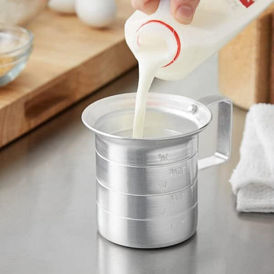 Liquid Measure Cup Aluminum with Riveted Handle - Measuring Cup for Cooking Baking Kitchen or Restaurant Easy To Read for Liquid Metal Measuring Cup Essential Kitchen Tool