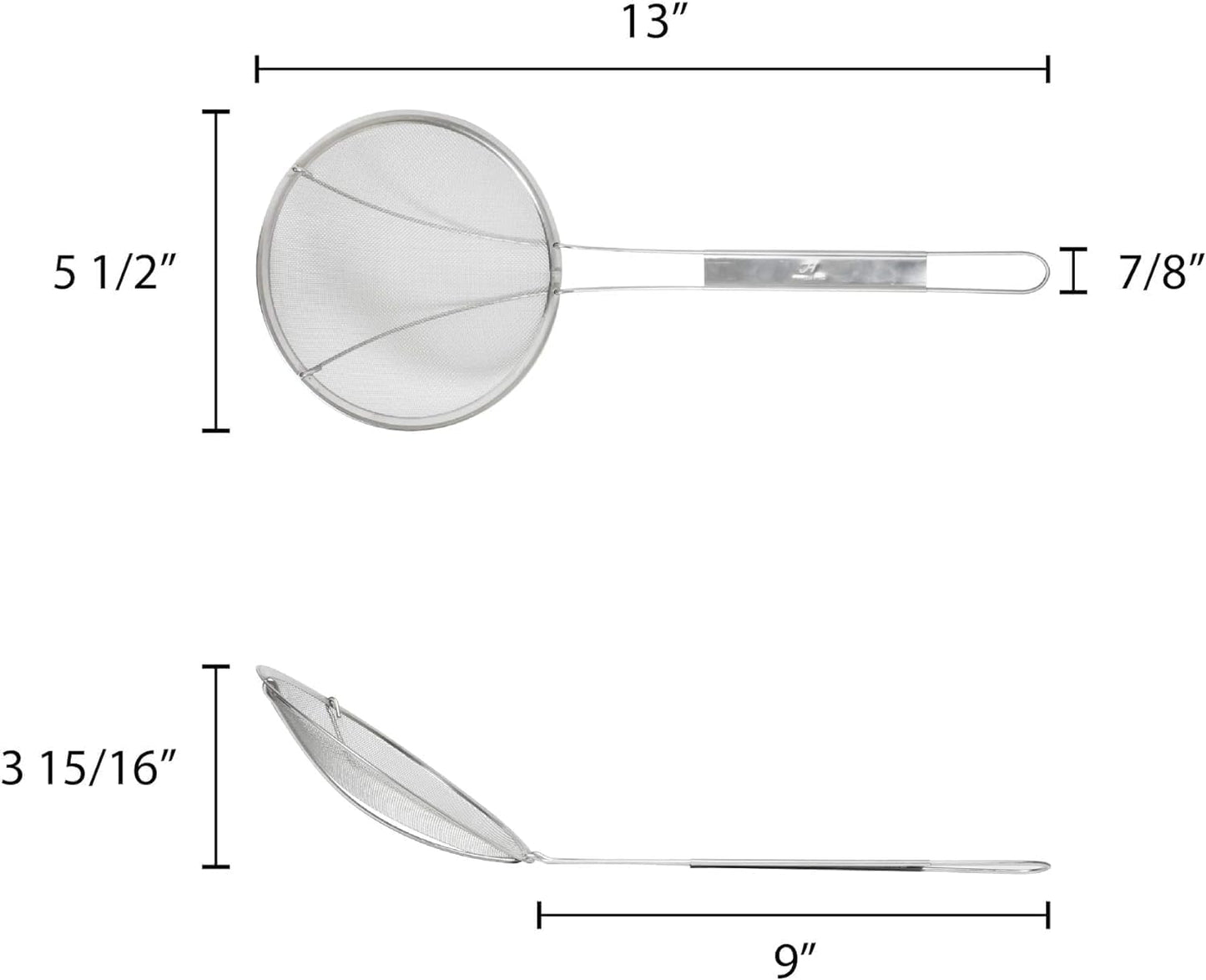 Round Fine Mesh Wire Skimmer Nickel Plated- Kitchen Utensil Food Strainer Skimmer Spoon for Cooking Sieve Sifters Rice Quinoa Pasta Fruits Vegetables etc.
