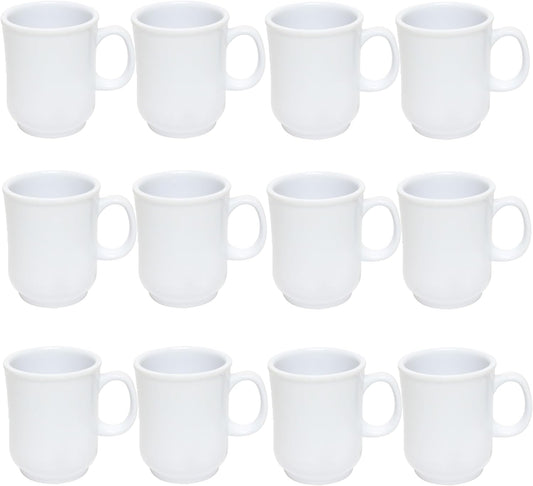 8 oz Bulbous Mug Melamine Pure Set of 12 - Dishwasher Safe Break-Resistant Coffee Cup Set Reusable Plastic Cup for Latte Cappuccino Cocoa Hot Tea Mocha Home Cafe Restaurants