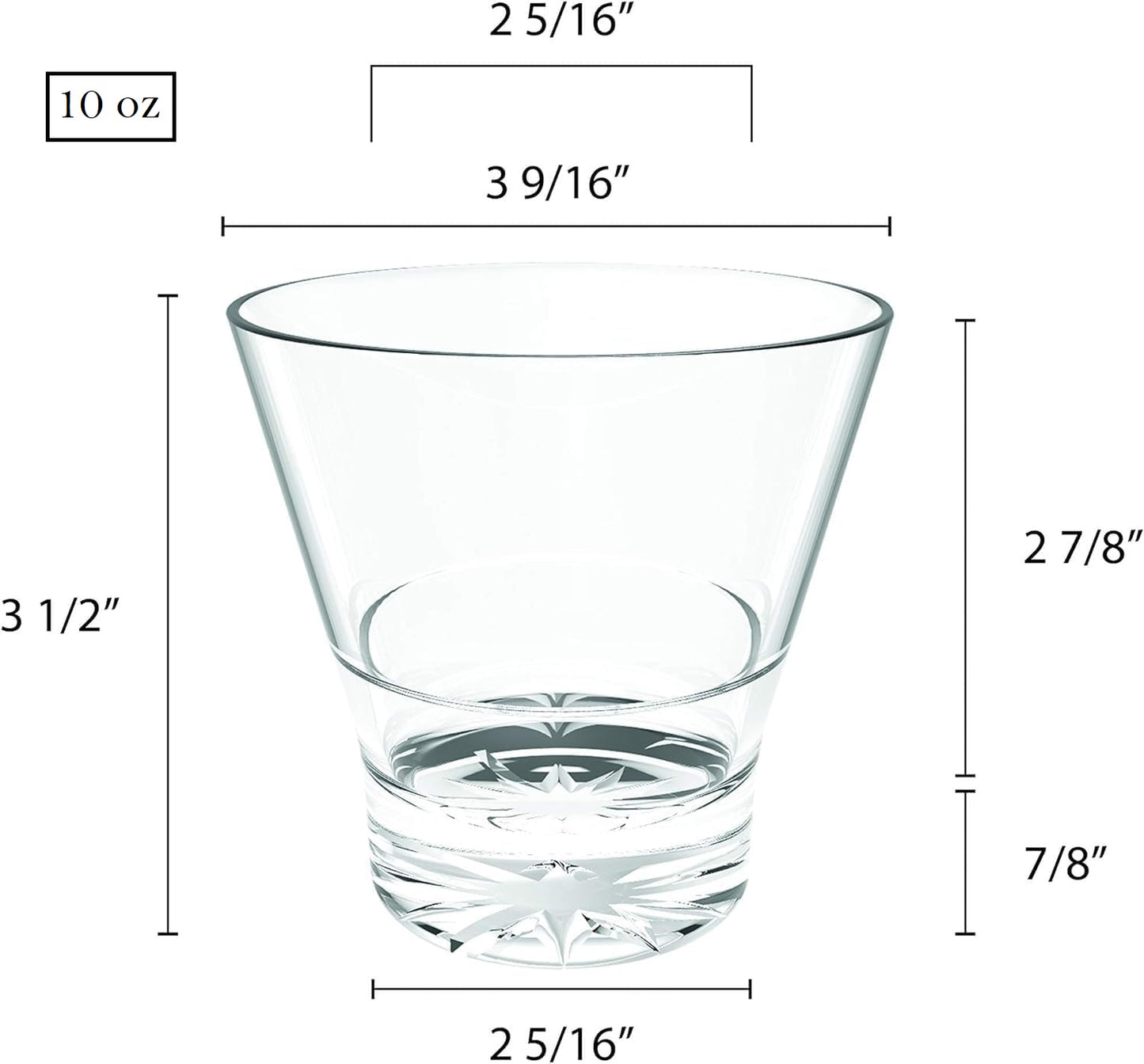 V-Shape Rock Glass Polycarbonate with Starburst Heavy Base Clear Color Comes in each - Liquor Cocktail Glass for Bar Old Fashioned Whiskey Glass Rocks Glass for Scotch Bourbon