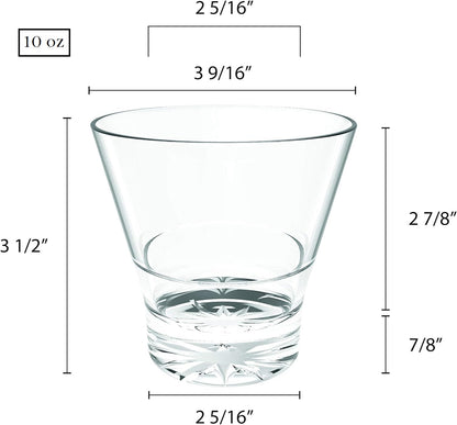 V-Shape Rock Glass Polycarbonate with Starburst Heavy Base Clear Color Comes in each - Liquor Cocktail Glass for Bar Old Fashioned Whiskey Glass Rocks Glass for Scotch Bourbon