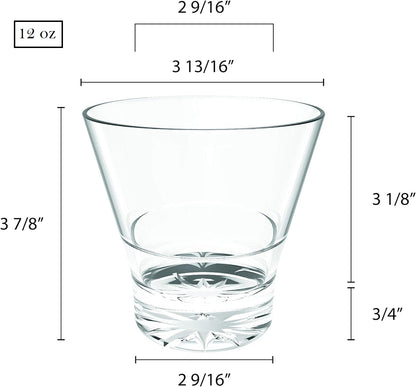 V-Shape Rock Glass Polycarbonate with Starburst Heavy Base Clear Color Comes in each - Liquor Cocktail Glass for Bar Old Fashioned Whiskey Glass Rocks Glass for Scotch Bourbon