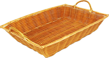 Hand-Woven Bread Basket with Handles Natural Color - Restaurant Woven Food Serving Basket for Fruit Bread Serving Basket Decorative Basket Perfect for Cafe Home Restaurants