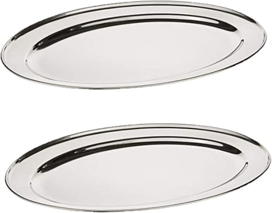 Set of 2 Stainless Steel Oval Platter - Serving Platters for Appetizer Snack Fruit Cup Cake Server Tray Display Serving Dishes for Entertaining