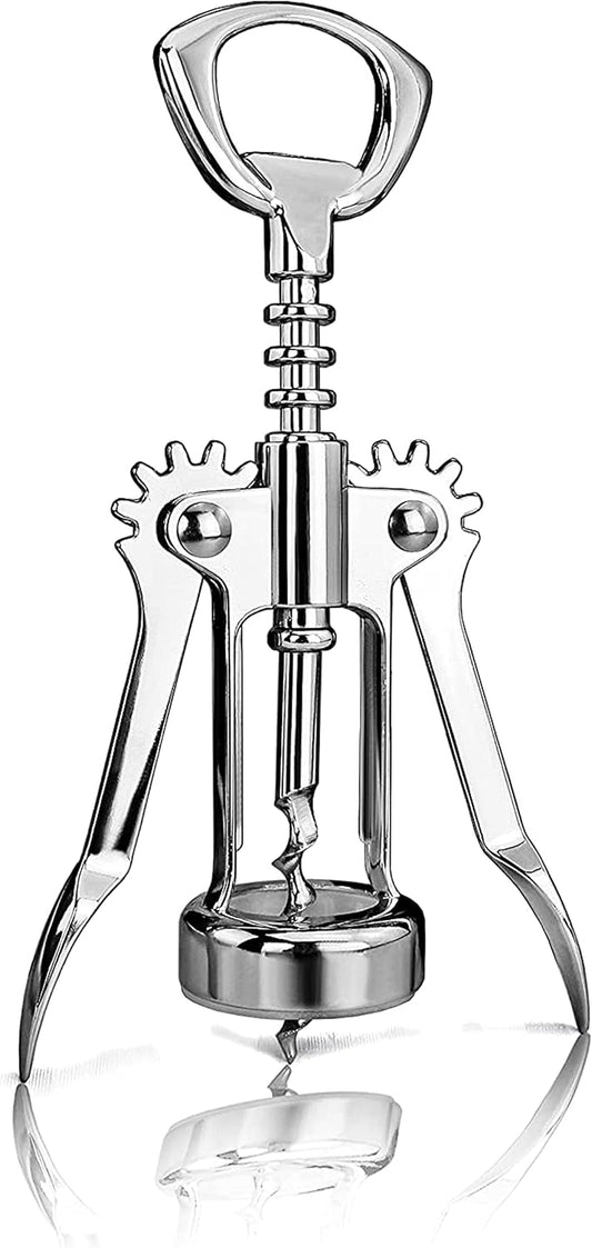 6-1/2" Heavy-Duty Wing Corkscrew Opener Chrome Plated Iron - Wine Opener Perfect Corkscrew to Open Wine & Beer Bottles Great Bottle Opener For Bartenders Restaurants Home