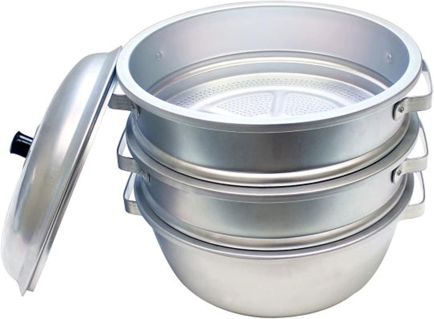 Aluminum 3 Tier Steamer Set 1/8” hole size - Steamer for Cooking Steamer Pot Food Steamer Steam Pots with Lid for Cooking Vegetables Seafood Soups Stews and Pasta