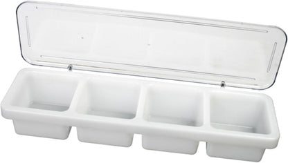 4 Compartment Bar Caddie with Clear Cover 18" x 5" x 3” - Condiment Dispenser Serving Container Garnish Tray Bar Caddy Condiment Server Caddy Garnish Holder for Home Work Restaurant