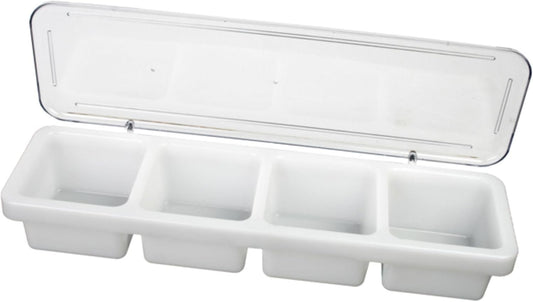4 Compartment Bar Caddie with Clear Cover 18" x 5" x 3” - Condiment Dispenser Serving Container Garnish Tray Bar Caddy Condiment Server Caddy Garnish Holder for Home Work Restaurant