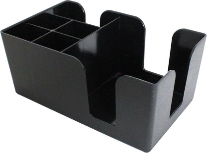 6 Compartment Bar Caddy 9-1/2" x 5-3/4" x 4-1/8" Black Color - Condiment Dispenser Countertop Organizer Condiment Supplies Holder for Home Work Restaurant