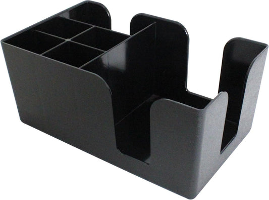 6 Compartment Bar Caddy 9-1/2" x 5-3/4" x 4-1/8" Black Color - Condiment Dispenser Countertop Organizer Condiment Supplies Holder for Home Work Restaurant