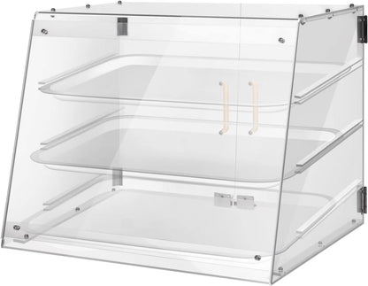 3 Tray Acrylic Countertop Pastry Display Case with Rear Doors 21" x 17 3/4" x 16 1/2" - Bakery Case Box Retail Commercial Home use for Bagels Baked Goods Bread Donuts Vegetables