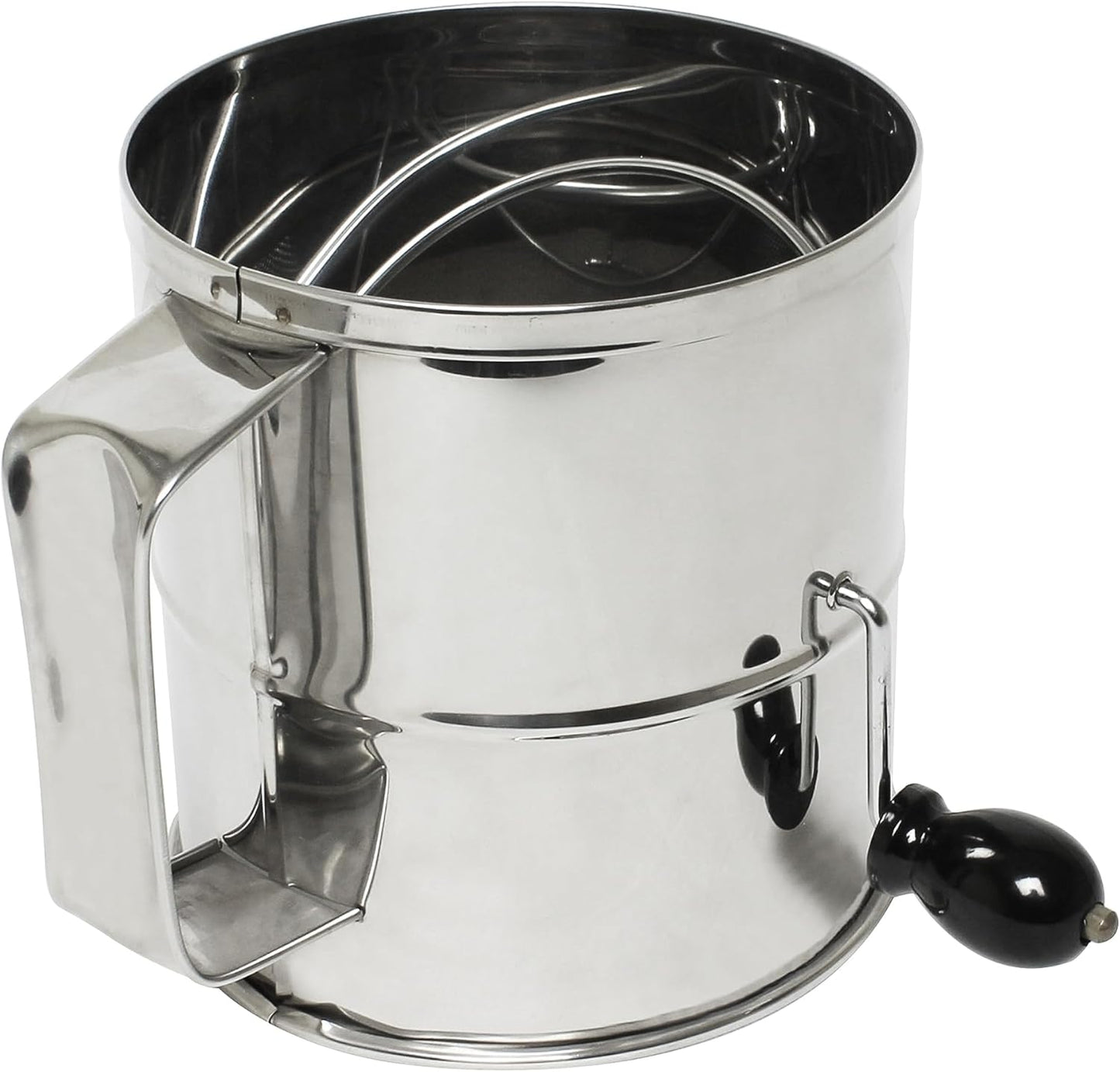 8 Cup Stainless Steel Flour Sifter with Four Wire agitator to sift flour Mirror finish - Mesh Baking Sifter Quick Sifting Flour Sifter Crank Sifter Flour for Baking Cakes and Spices