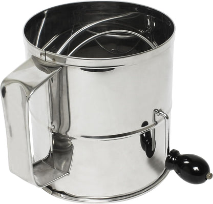 8 Cup Stainless Steel Flour Sifter with Four Wire agitator to sift flour Mirror finish - Mesh Baking Sifter Quick Sifting Flour Sifter Crank Sifter Flour for Baking Cakes and Spices