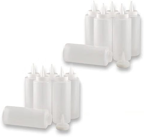 Set of 12 Squeeze Condiment Dispensing Bottles 8 oz - Plastic Squeeze Bottle For Sauces Spreads Ketchup Mustard Mayo Hot sauces and Olive oil