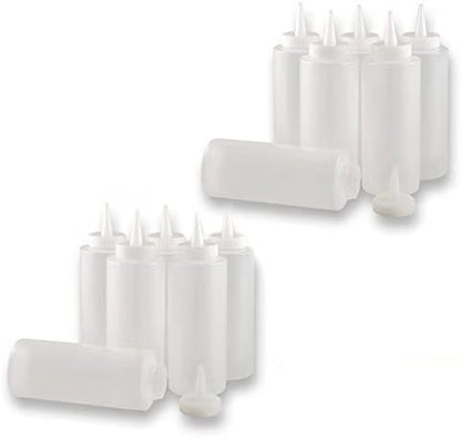 Set of 12 Squeeze Condiment Dispensing Bottles 8 oz - Plastic Squeeze Bottle For Sauces Spreads Ketchup Mustard Mayo Hot sauces and Olive oil