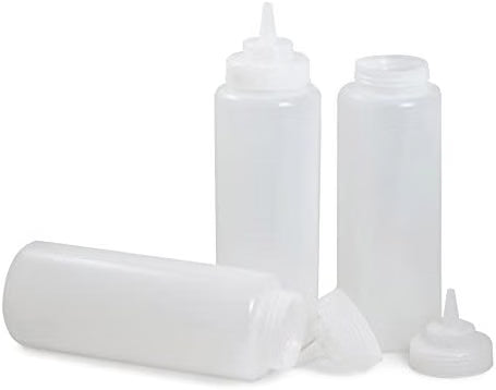Set of 12 Squeeze Condiment Wide Mouth Dispensing Bottles 32 oz Clear- Plastic Squeeze Bottle For Sauces Spreads Ketchup Mustard Mayo