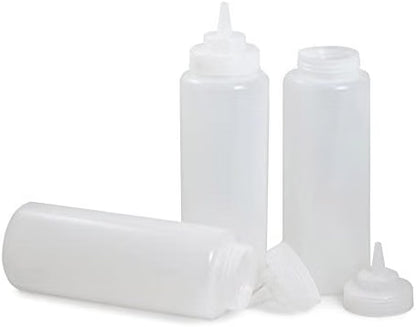 Set of 12 Squeeze Condiment Wide Mouth Dispensing Bottles 32 oz Clear- Plastic Squeeze Bottle For Sauces Spreads Ketchup Mustard Mayo