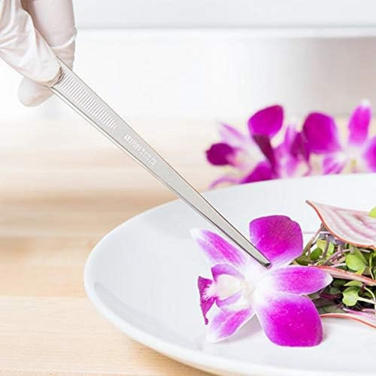12” Stainless Steel Plum Tongs Set of 2 - Professional Kitchen Long Tweezers for Cooking Repairing Seafood and BBQ for Home and Restaurants