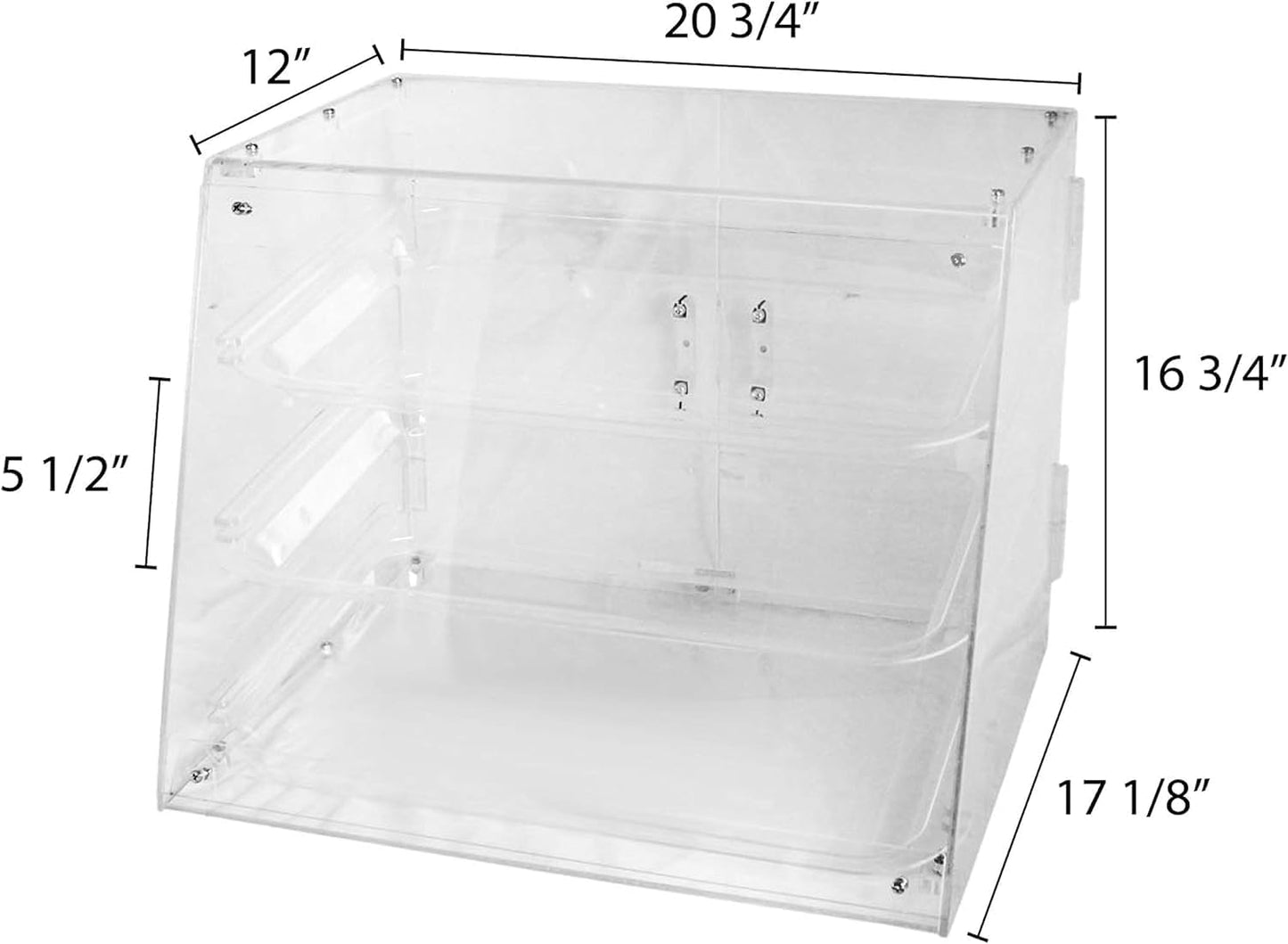 3 Tray Acrylic Countertop Pastry Display Case with Rear Doors 21" x 17 3/4" x 16 1/2" - Bakery Case Box Retail Commercial Home use for Bagels Baked Goods Bread Donuts Vegetables