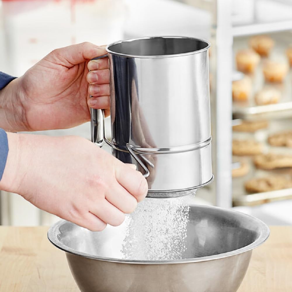 8 Cup Stainless Steel Flour Sifter with Four Wire agitator to sift flour Mirror finish - Mesh Baking Sifter Quick Sifting Flour Sifter Crank Sifter Flour for Baking Cakes and Spices