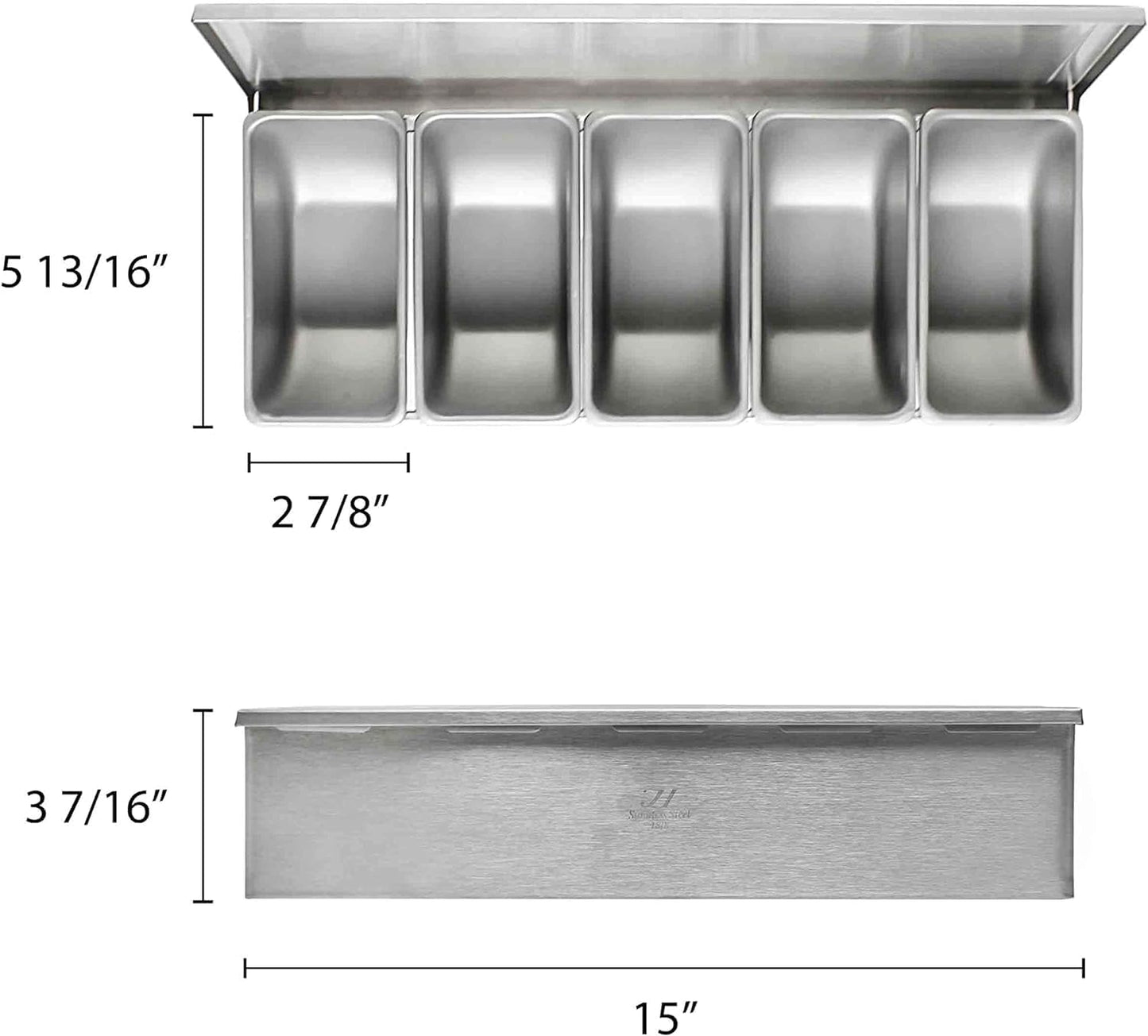 Stainless Steel Condiment Bar (Open Bottom) - Condiment Dispenser Serving Container Garnish Tray Bar Caddy Condiment Server Caddy Garnish Holder for Home Work Restaurant