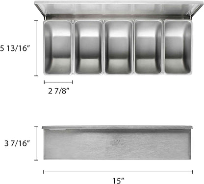 Stainless Steel Condiment Bar (Open Bottom) - Condiment Dispenser Serving Container Garnish Tray Bar Caddy Condiment Server Caddy Garnish Holder for Home Work Restaurant