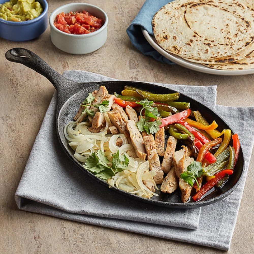 7" x 9-1/4" x 1-1/2" Cast Iron Skillet with Handle - Stackable Grill Skillet Sizzle Platter Fajita Pan Perfect for Meats Steak Fish Vegetables Home Kitchen Restaurant