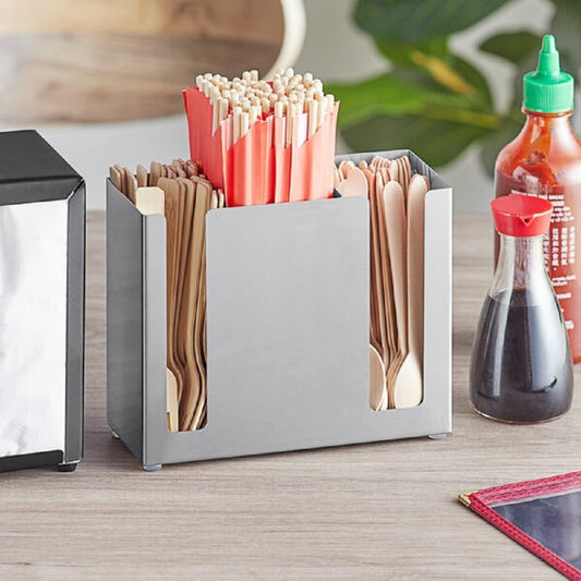 3 Compartment Stainless Steel Chopsticks Holder - Utensil Caddy Utensil Holder Cutlery Storage Countertop Organizer Home Kitchen and Restaurants