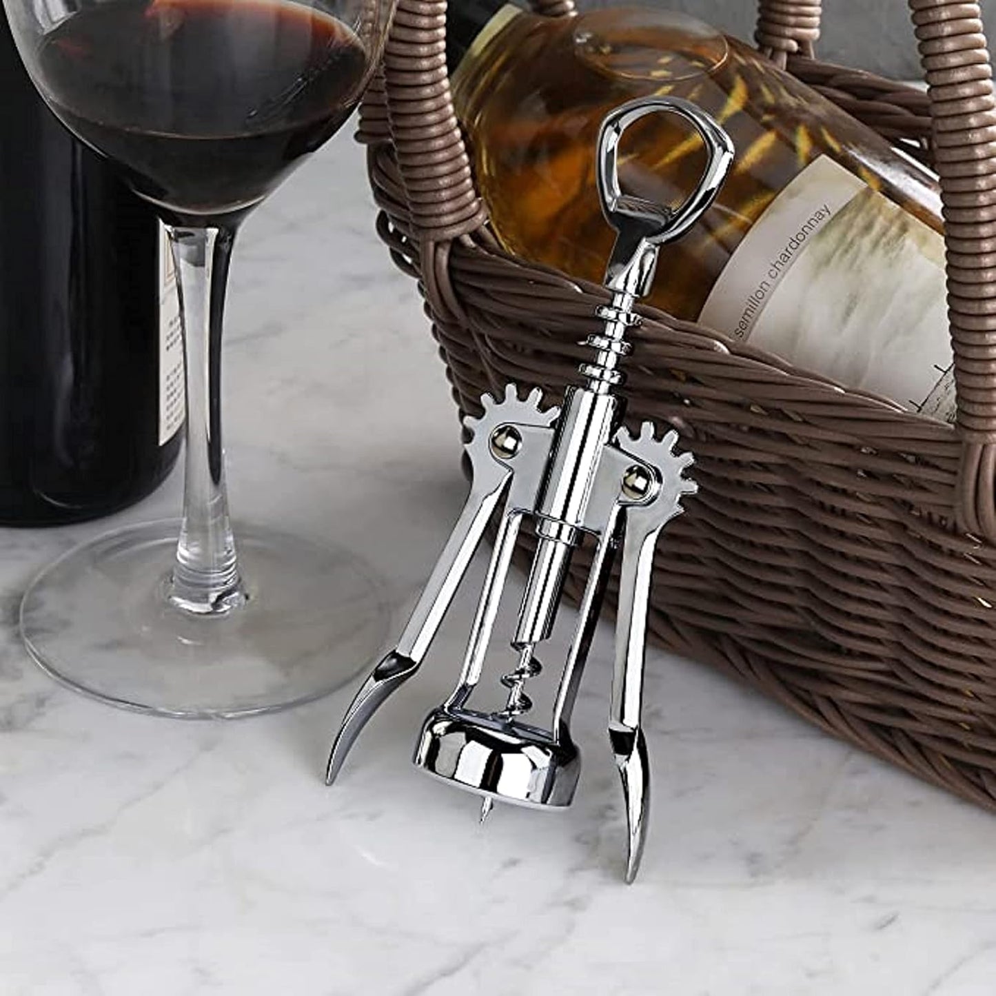 6-1/2" Heavy-Duty Wing Corkscrew Opener Chrome Plated Iron - Wine Opener Perfect Corkscrew to Open Wine & Beer Bottles Great Bottle Opener For Bartenders Restaurants Home