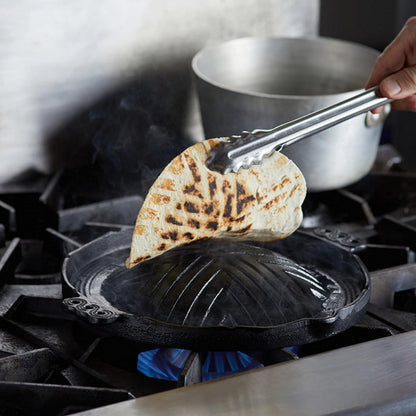 Round Cast Iron Stovetop Barbecue Plate Grill/Griddle - with Easy Grip Handles Griddle Pan for Stove Top Gas Range Grilling Pan Gets Better with Each Use