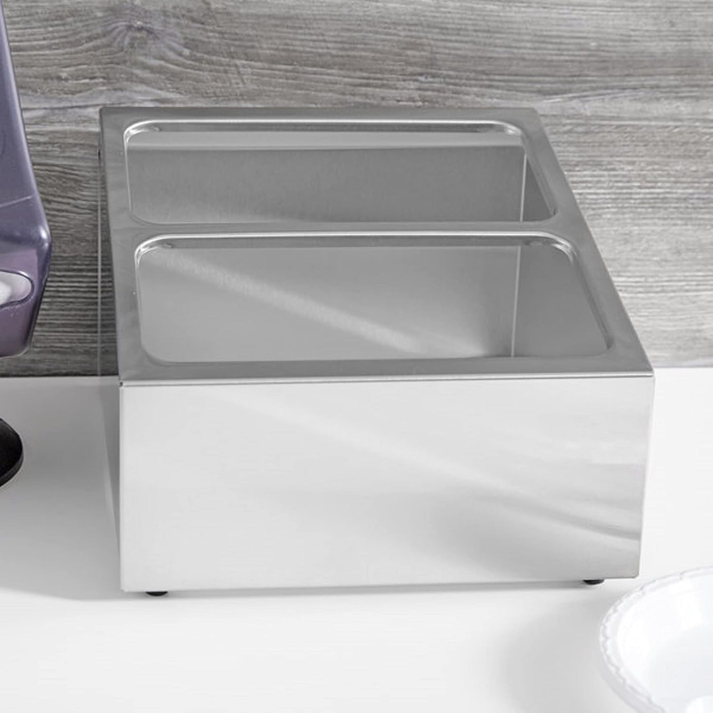 13-3/4" x 16-5/8" x 9" Stainless Steel Condiment Pack Holder with Three Divided Areas Fits 1/6 & 1/3 Steam Pans - Condiment Holder Organizer Hotel Pan Organizer Kitchen Restaurants