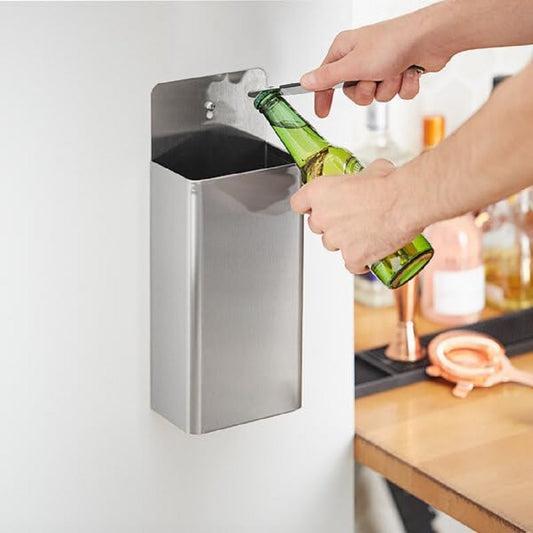 5-3/4" x 10" Stainless Steel Wall Mounted Bottle Cap Catcher with Smooth Back Notch - Bottle Cap Catcher Collector Bottle Can Opener Tool for Home Kitchen Bar Coffee Shop