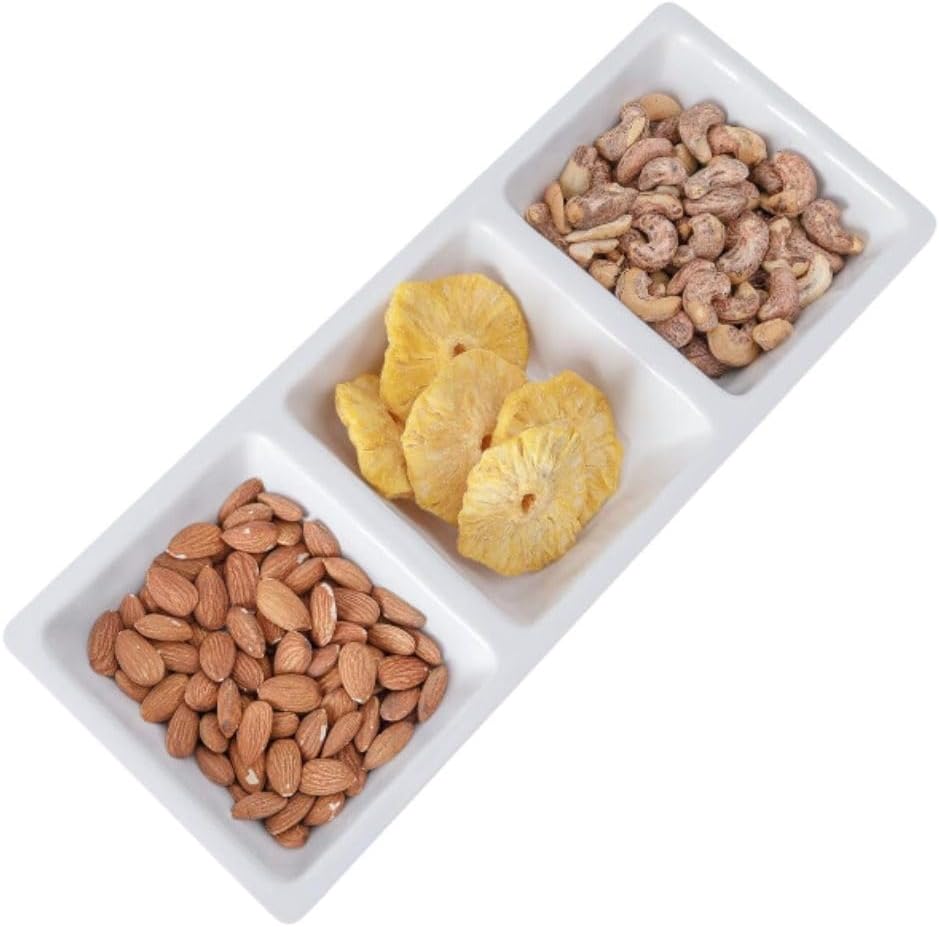 28 oz Rectangular 3-Section Tray Passion Melamine - Dishwasher Safe Serving Bowl Dipping Sauce Dishes Sauce Bowls for Dips Chips Veggies Fruits Home Restaurants