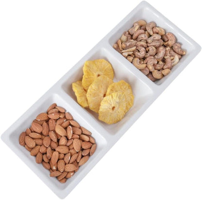 28 oz Rectangular 3-Section Tray Passion Melamine - Dishwasher Safe Serving Bowl Dipping Sauce Dishes Sauce Bowls for Dips Chips Veggies Fruits Home Restaurants