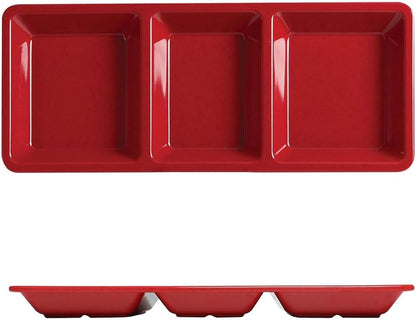 28 oz Rectangular 3-Section Tray Passion Melamine - Dishwasher Safe Serving Bowl Dipping Sauce Dishes Sauce Bowls for Dips Chips Veggies Fruits Home Restaurants