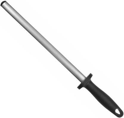 Diamond Steel Sharpener with Black Handle- Knife Sharpener Rod Sharpening Rod Kitchen Knives Sharpener for Home Kitchen Restaurant Hunting