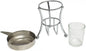 3 Piece Set Butter Warmer Stainless Steel Warmer Pan with Chrome Iron Plated Wire Stand and Glass Holder- Warmer Set for Chocolate Butter Cheese Perfect for dip Fruit Dessert Snack