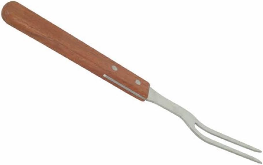 2-Prong Stainless Steel Square Pot Fork with Long Wooden Riveted Handle- Stainless Steel Kitchen Meat Fork Serving Grill BBQ Chef Turning Barbecue