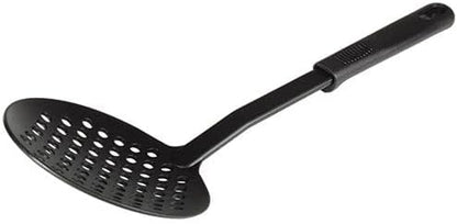 12 1/2” Cooking Skimmer High-Heat Nylon & Polypropylene Handle Black Color- Heat Resistant up to 410°F Cooking Skimmer Strainer Spoon Skimmer Spoon with Holes for Draining Frying