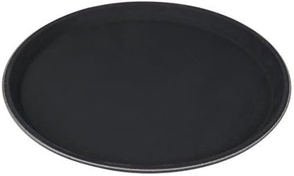 Round Non-Slip Serving Trays Black Restaurant Serving Tray Rubber Lined Serving Tray Serving Coffee Appetizer Breakfast Perfect for Kitchen Café Hotel and Restaurants