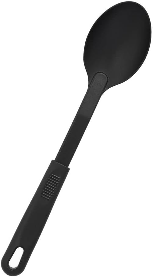 11-1/2” Solid Spoon High-Heat Nylon & Polypropylene Handle Black Color- Kitchen Cooking Spoons Serving Spoons Heat Resistant up to 410°F Kitchen Spoons for Mixing Serving Stirring