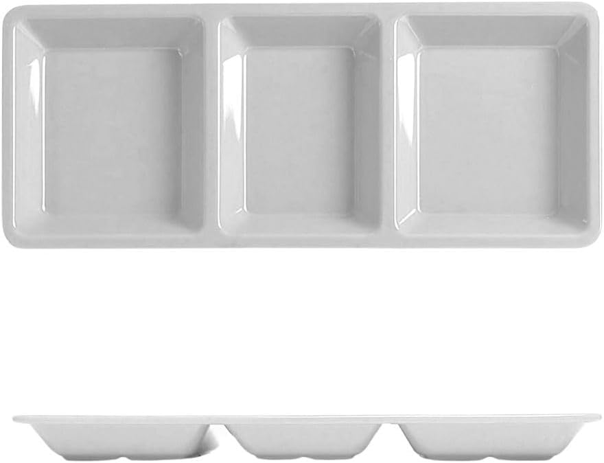 28 oz Rectangular 3-Section Tray Passion Melamine - Dishwasher Safe Serving Bowl Dipping Sauce Dishes Sauce Bowls for Dips Chips Veggies Fruits Home Restaurants