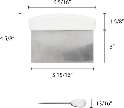 6" x 4" Dough Scraper Stainless Steel with White Plastic Handle - Dough Cutter Dough Pastry Scraper Cutter Chopper for Baking Multipurpose Food Scraper for Dough and Bread