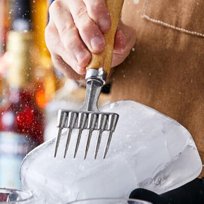 6 Prong Ice Chipper Zinc Alloy Body with Wooden Handle - Durable Carving Bartender Pick Tool for Breaking Ice for Kitchen Bars Bartender Picnics Camping & Restaurant